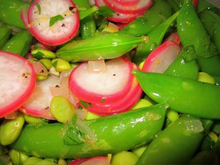 Snap pea, radish, and edamame salad