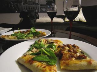 Pizza and wine night with crazy good caramelized onions